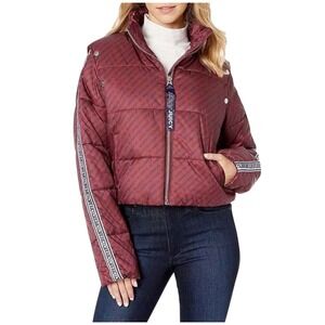 Juicy Couture Off Sleeve Puffer Jacket Burgundy Logo Print Full Zip Women's Med